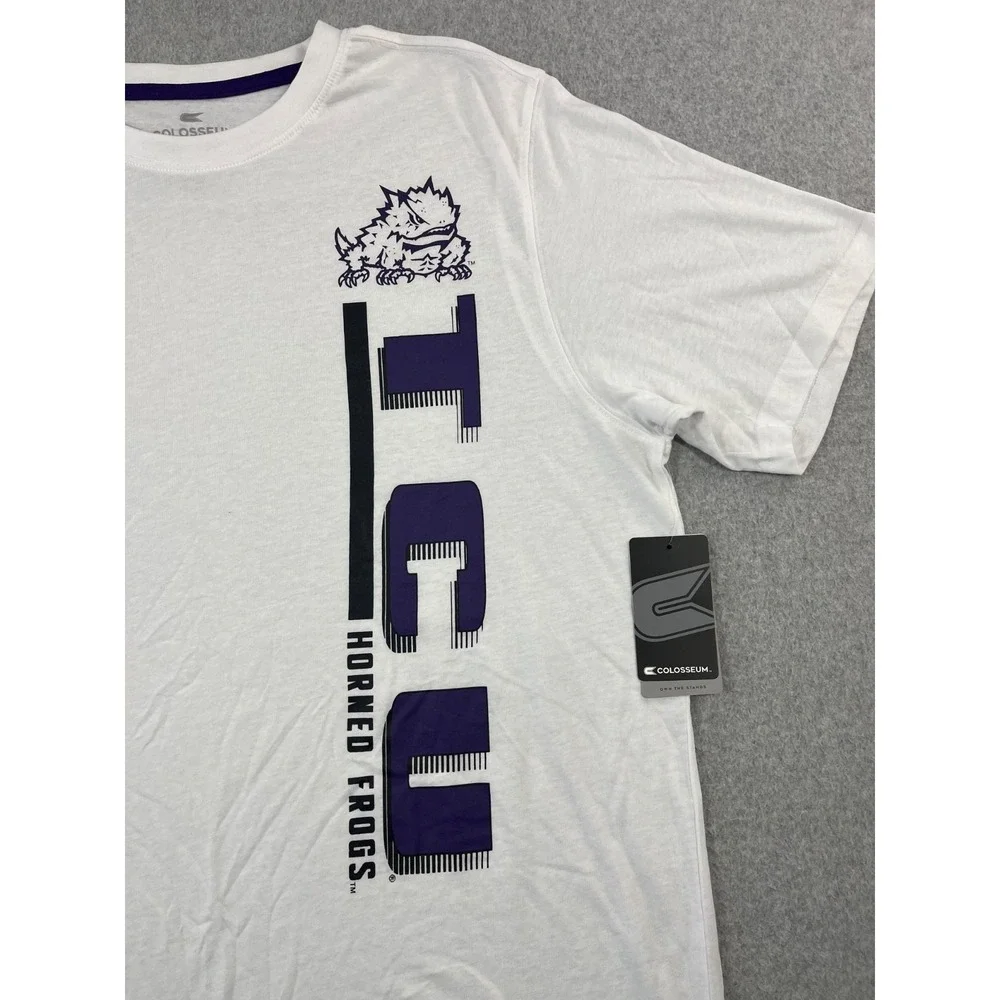 TCU Horned Frogs Shirt Mens L White Purple Short Sleeve Colosseum Relaxed Fit
